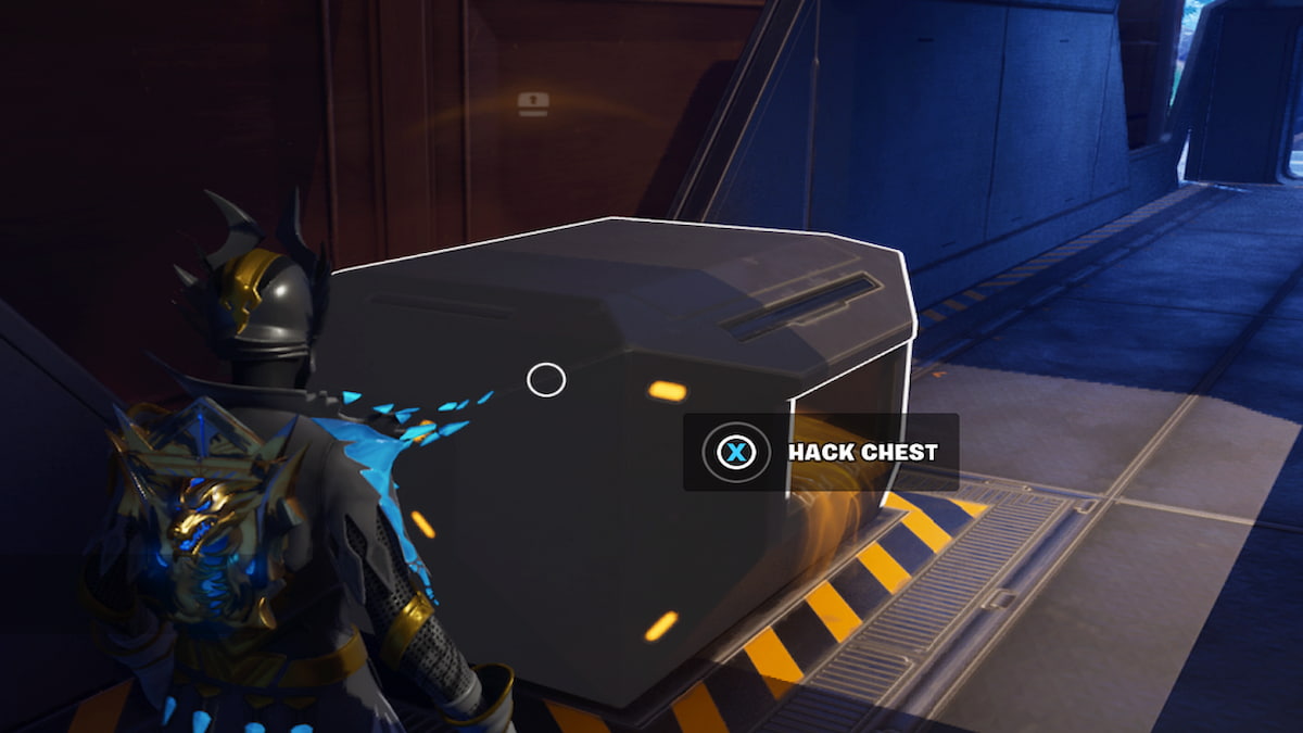 Player looking at train chest with option to hack on the screen 