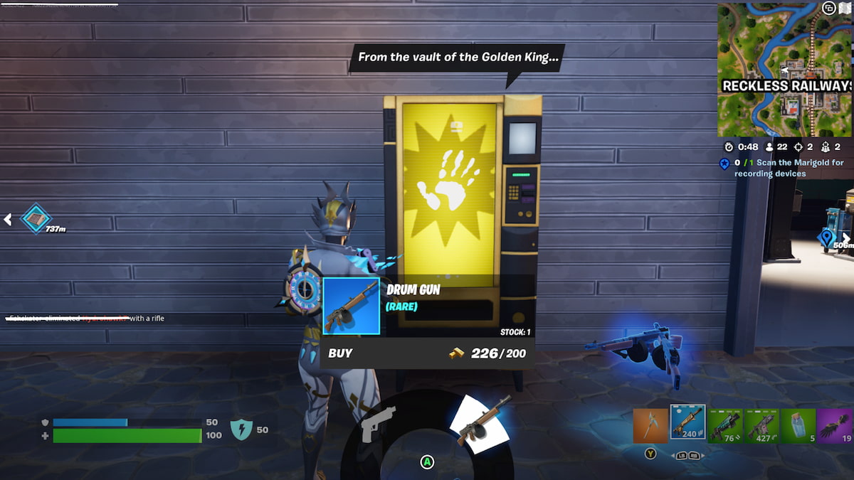 Midas vending machine with selection to purchase a gun for Gold Bars