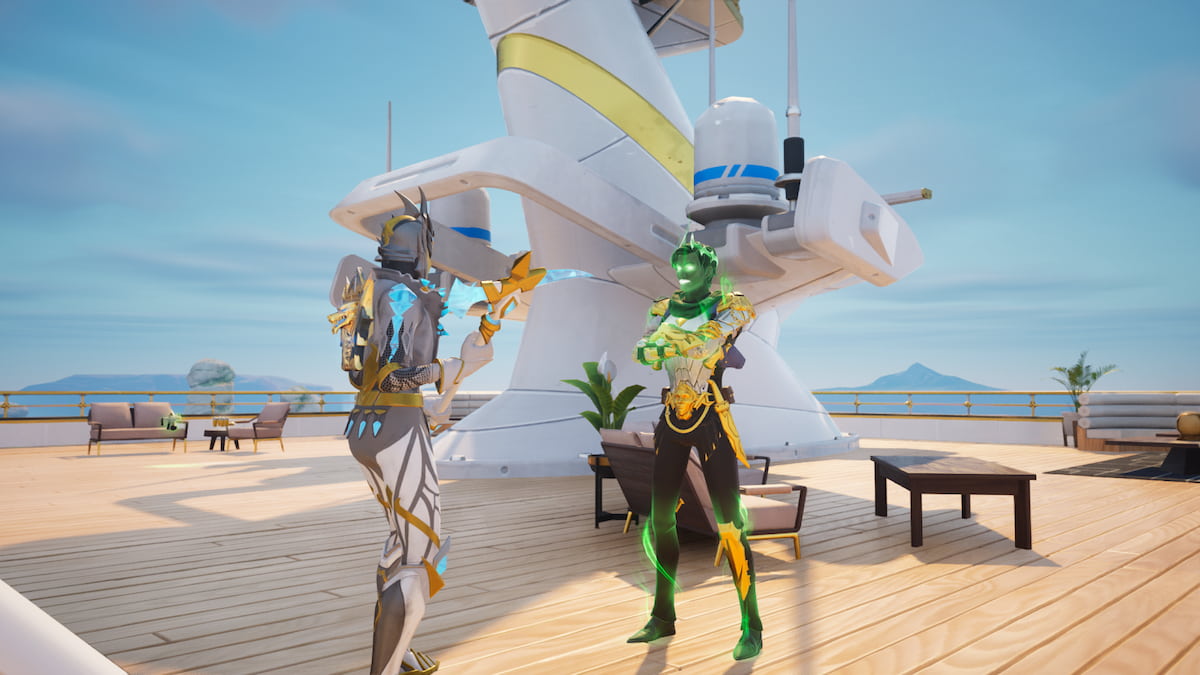 Player standing in front of Shade Midas NPC on the Marigold Yacht upper deck
