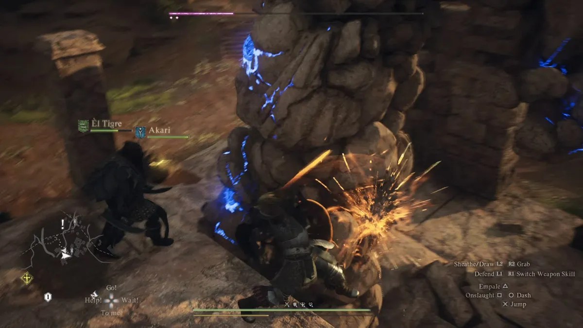 Dragon's Dogma 2 joueur combattant un golem