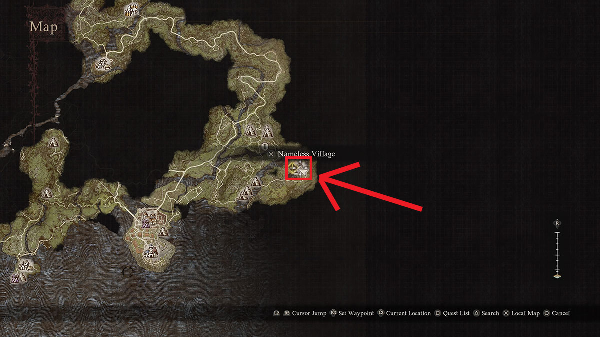 map to the nameless village in dragons dogma 2