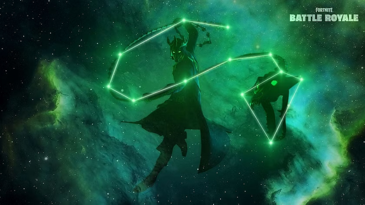 green constellation in the sky representing the god hades in fortnite