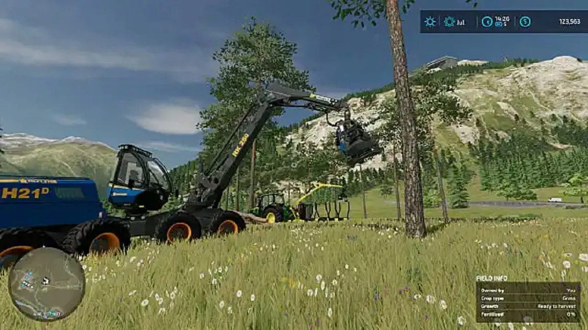 knocking down wood in farming simulator 22