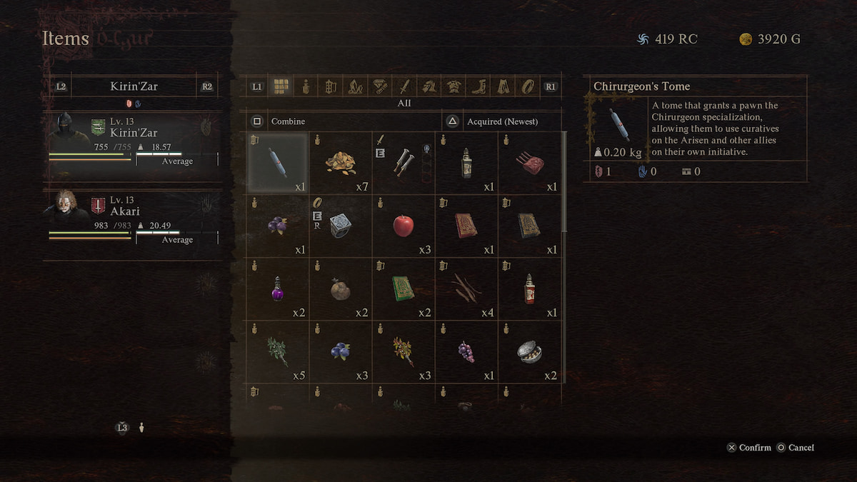 dragons dogma 2 transferring items from the inventory