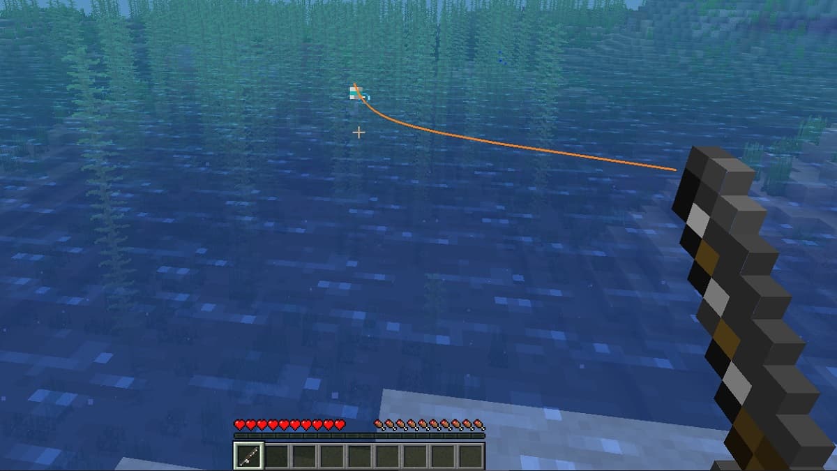 Fishing in Minecraft from the Aquaculture 2 Minecraft food mod