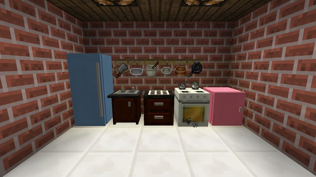 Functional Minecraft Kitchen from the Cooking for Blockheads Minecraft mod