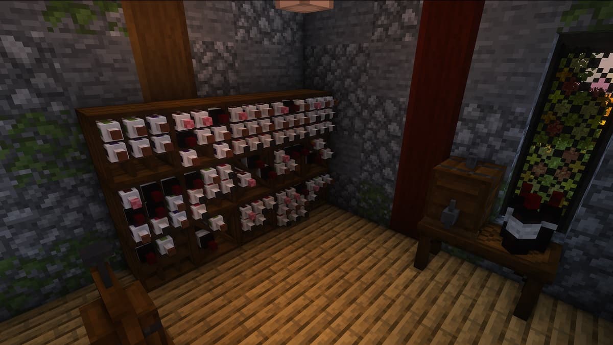 A filled winerack from the Vinery Minecraft food mod