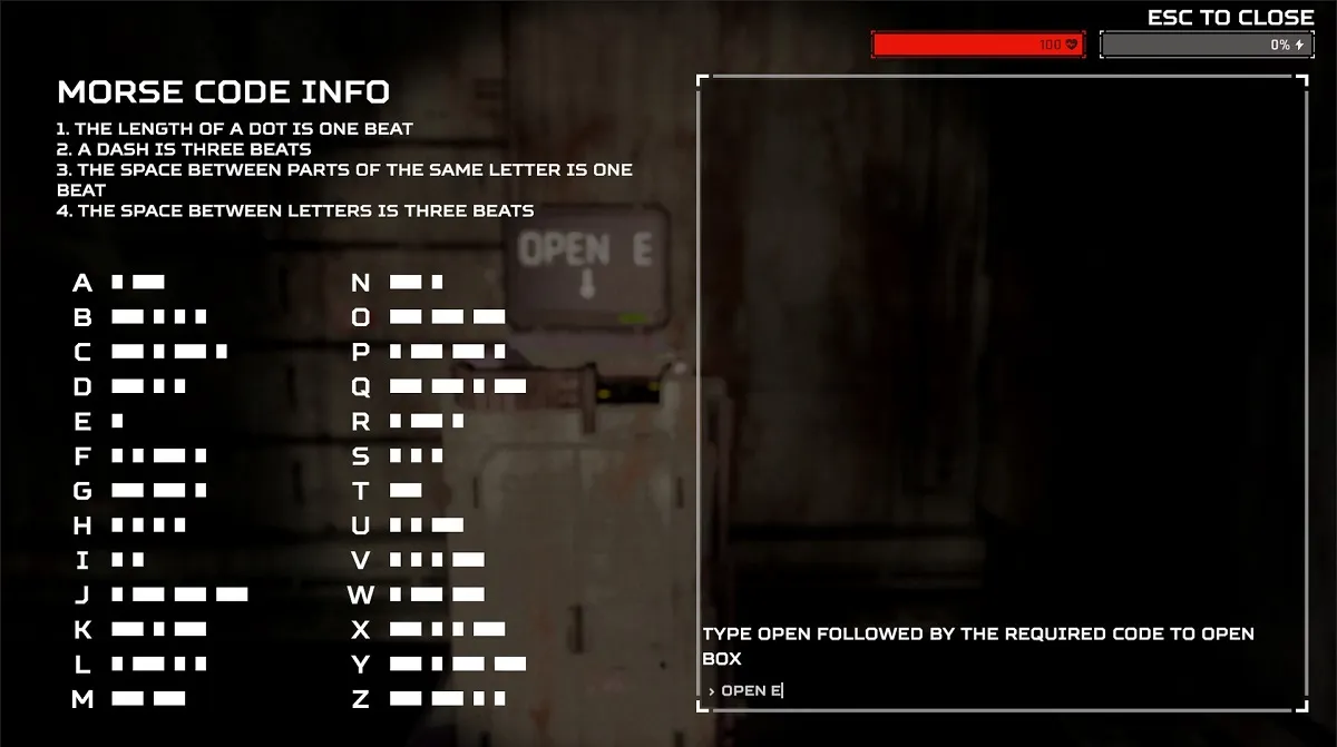 Morse Code chart in SOS: Forgotten Planet
