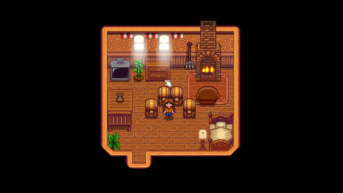 Player in the starting Meadowlands Farmhouse surrounded by four Big Chests
