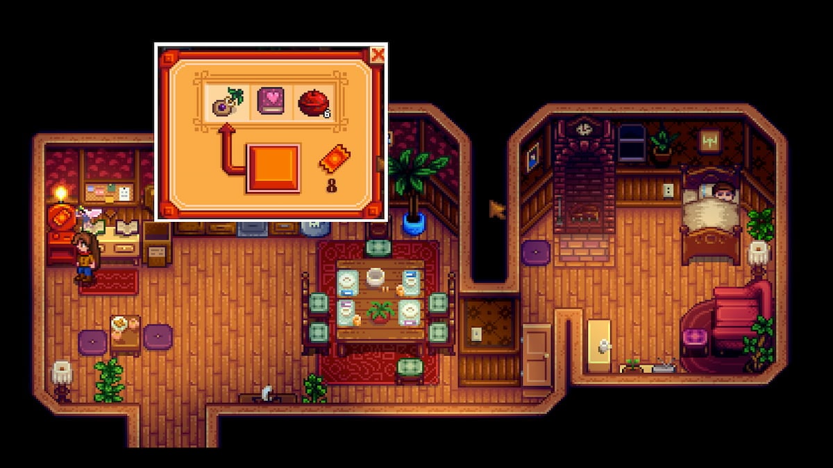 Lewis' house with prize machine in the top left corner and prize machine menu in pop up