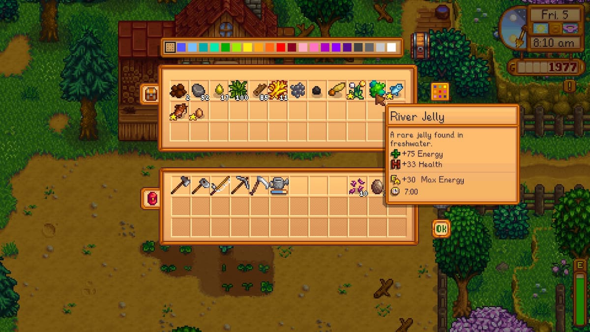 River Jelly in inventory with item description showing. 