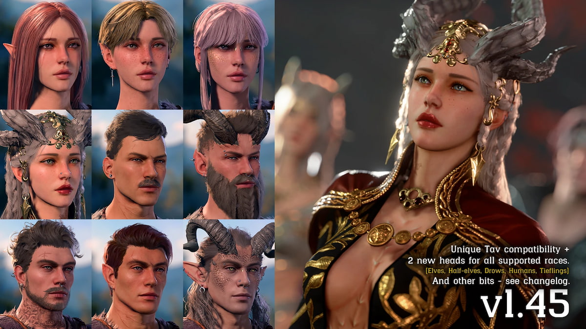various face presets from the vamperen other heads bg3 mod