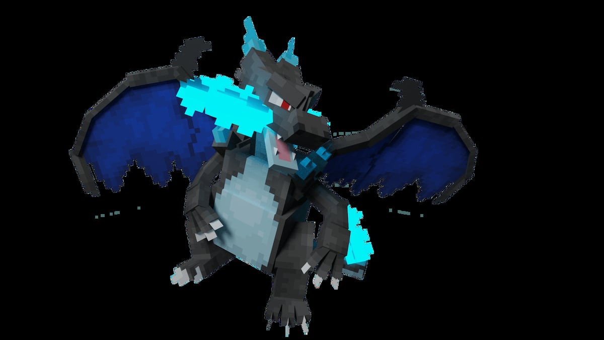 The Mega Charizard X model used in Ascension Megamons add-on for the Cobblemon mod.