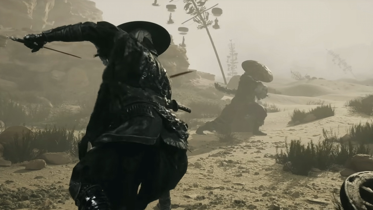 phantom blade zero protagonist facing a robed enemy