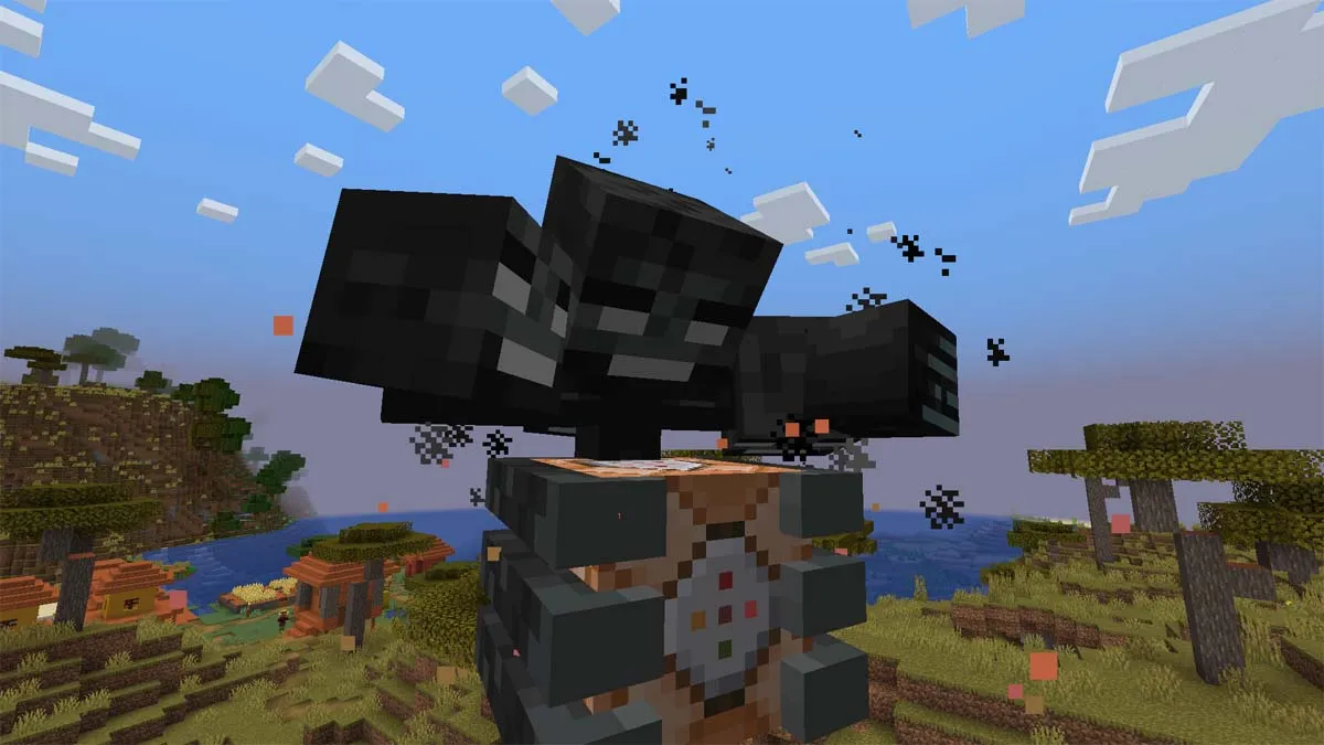 Giant Minecraft character hovers over a loot box