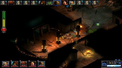 temple of elemental evil combat with various human and undead combatants and torch pillars