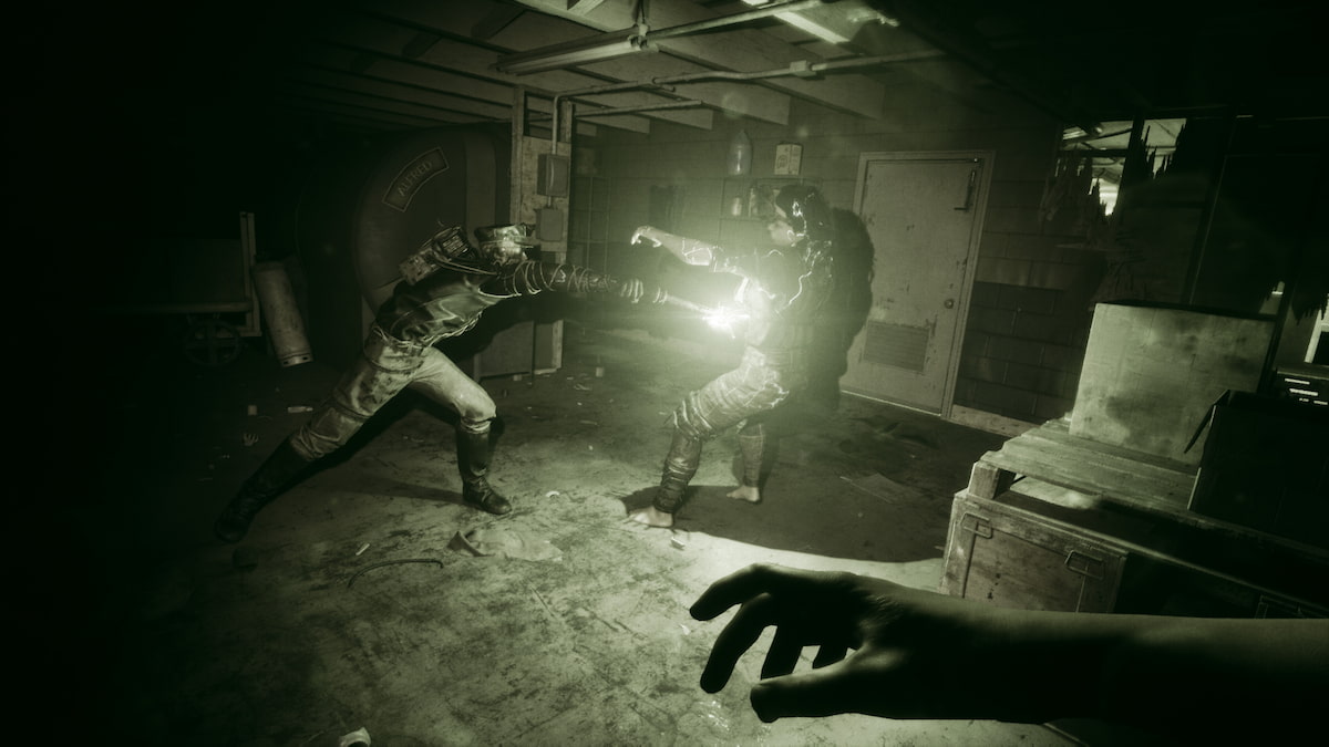 Player attacking an enemy in a dark room