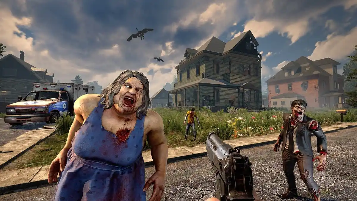 Zombies lumber towards the player