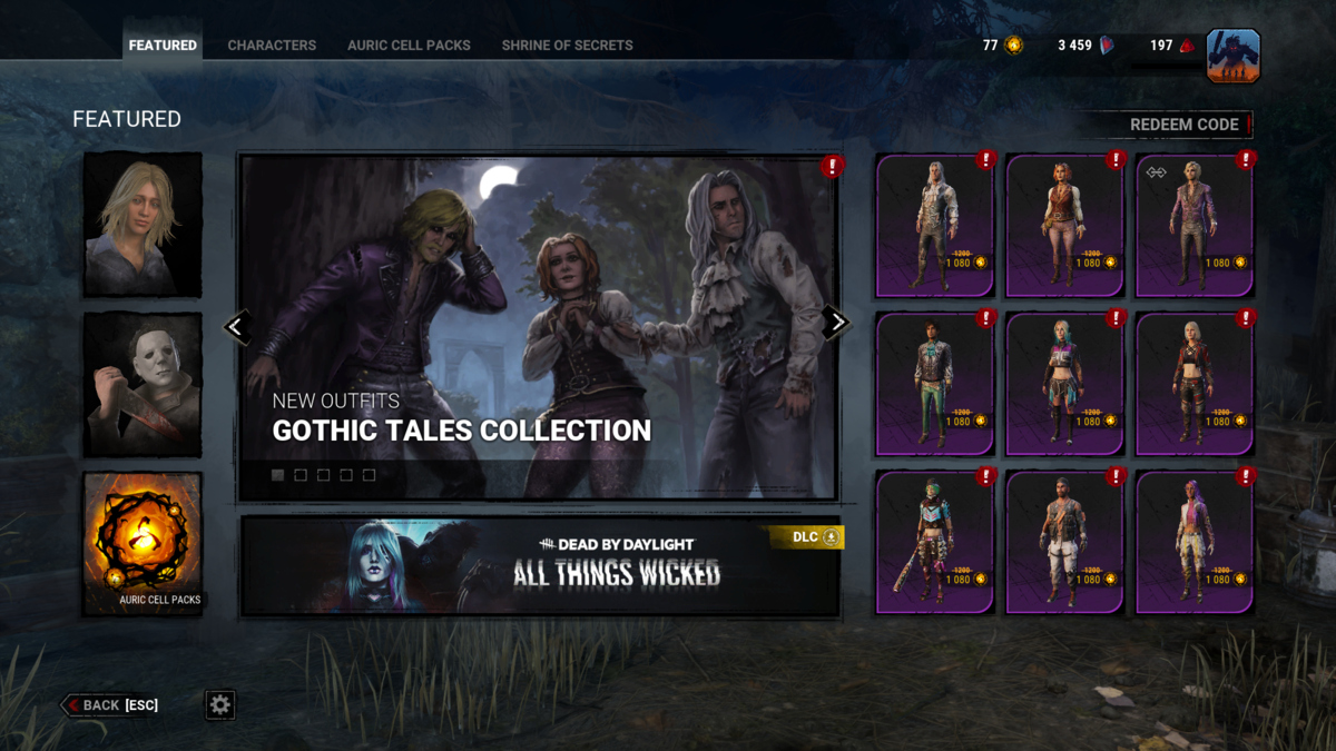 The in-game store found in Dead by Daylight.