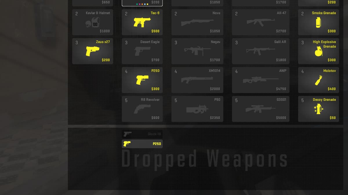 Upuszczone menu broni w CS2