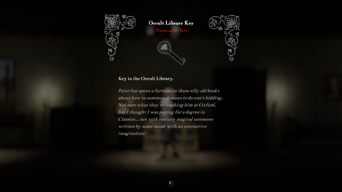 The Occult Library Key in Withering Rooms