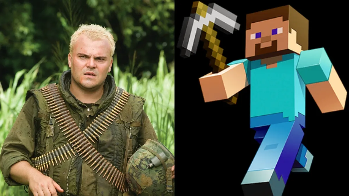 Jack Black in Tropic Thunder and Steve from Minecraft.