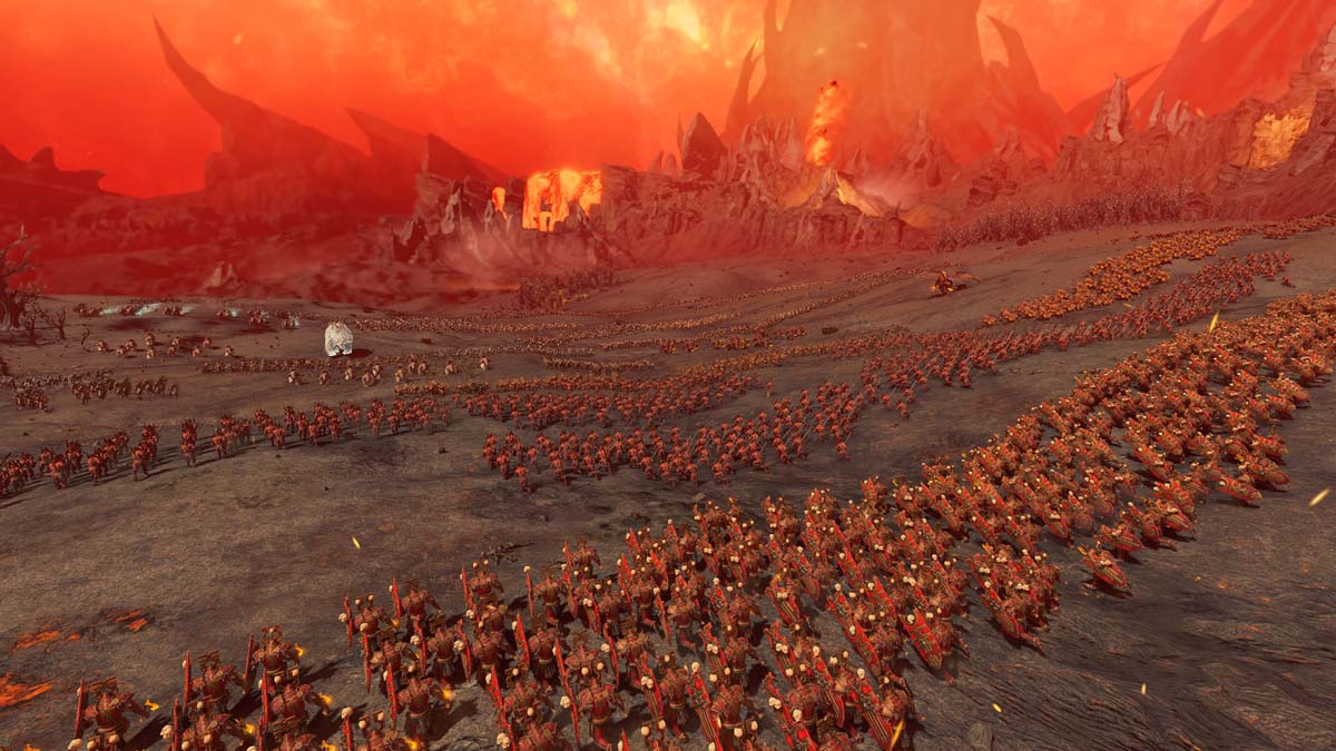 Hordes of warriors attack each other in Warhammer 3