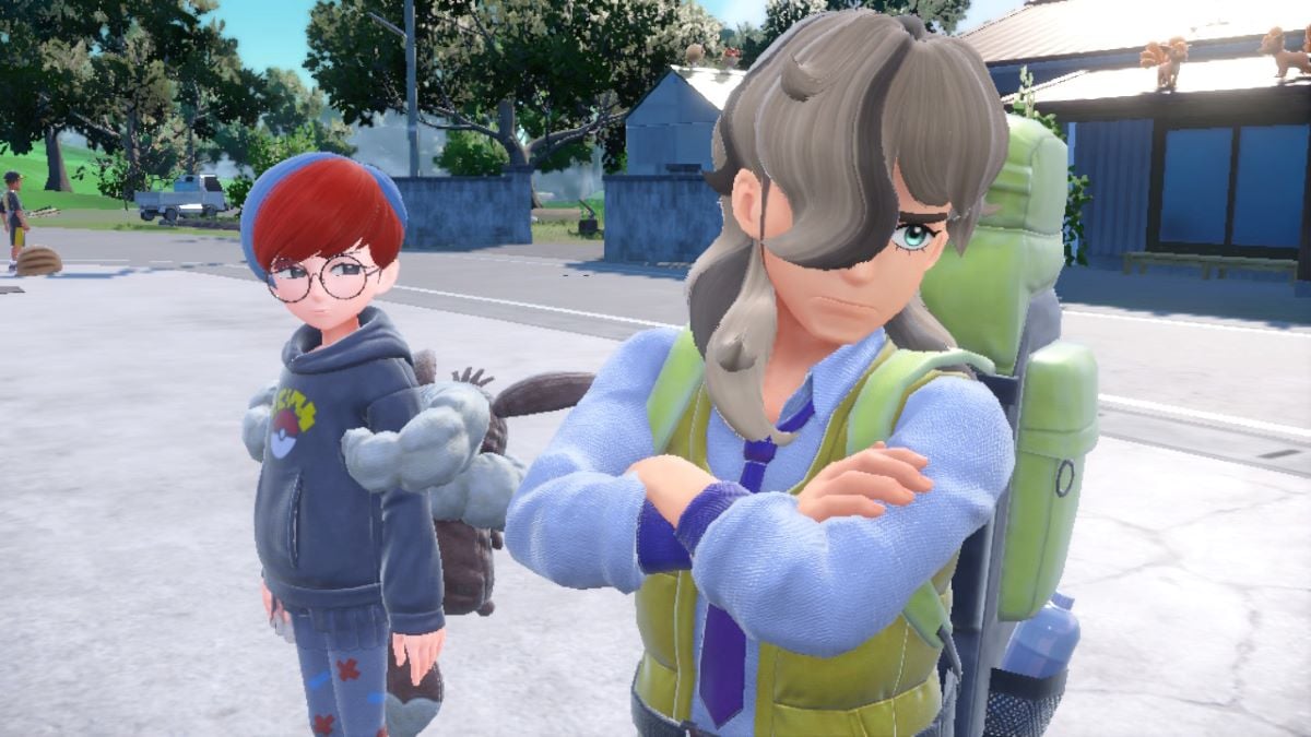 Penny and Arven in Mossui Town in Hidden Treasure of Area Zero DLC for Pokemon Scarlet & Violet