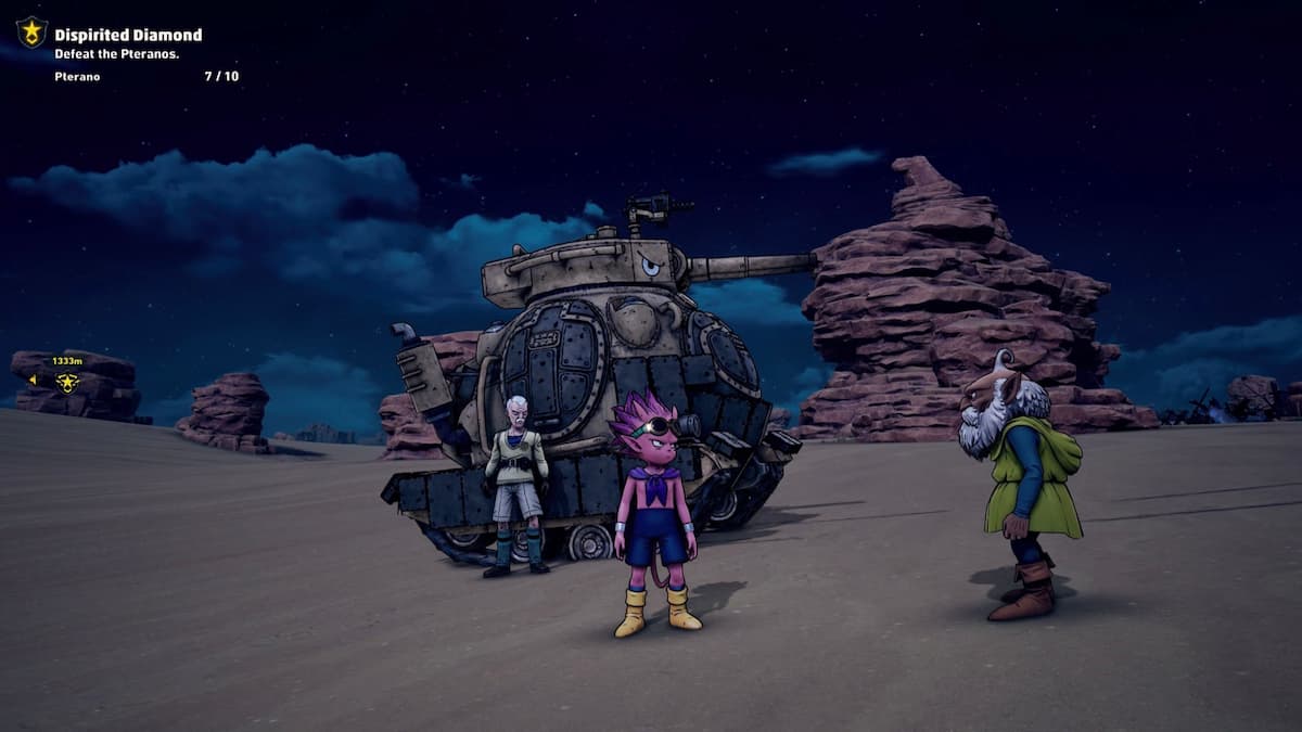 Beelzebub standing in front of Battle Tank in the middle of a desert