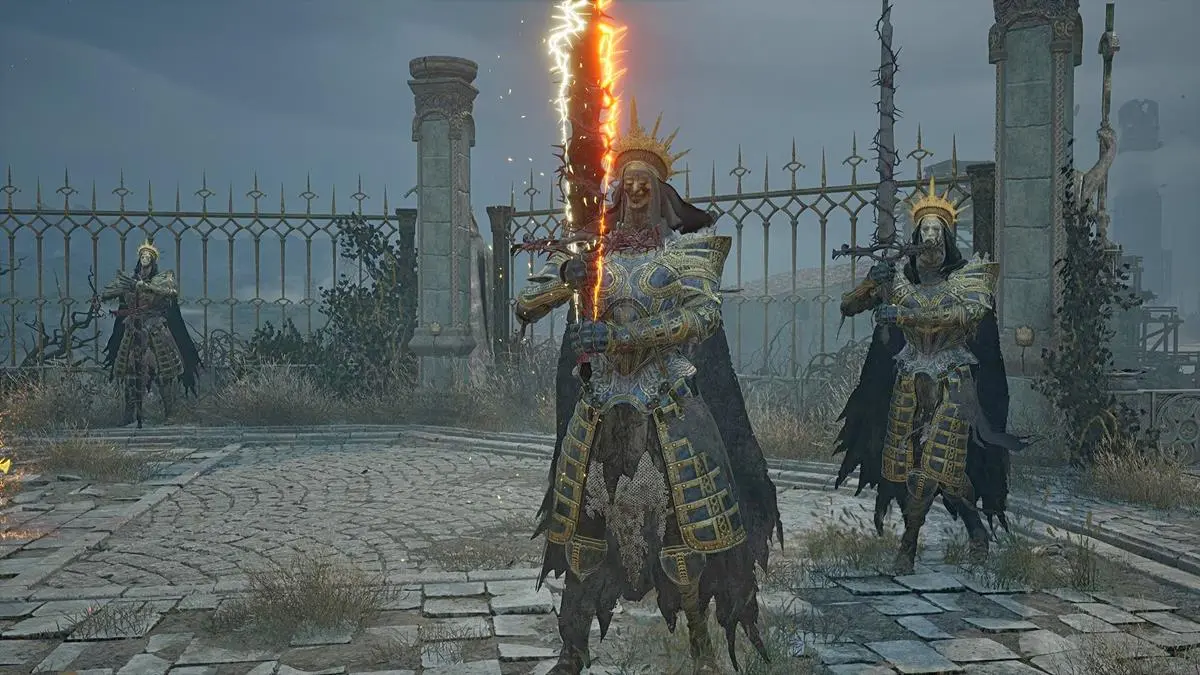 armored soldiers in lords of the fallen wielding flaming swords
