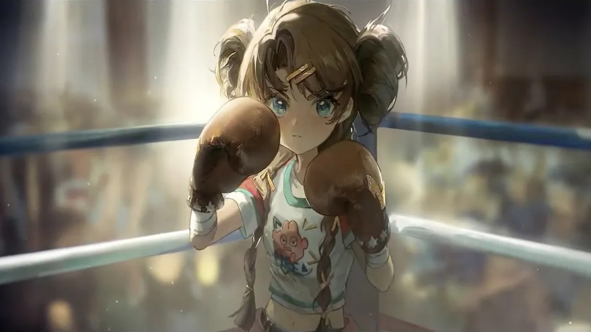 spathodea holding up boxing gloves in a boxing ring