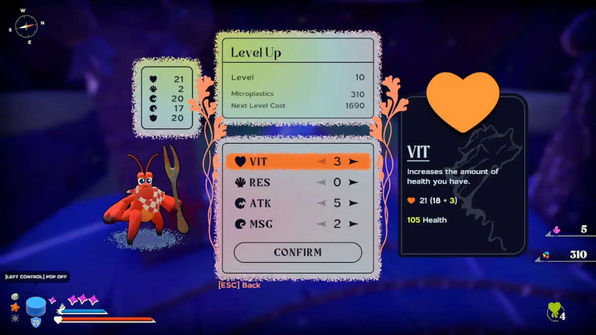 stat level up screen in another crabs treasure