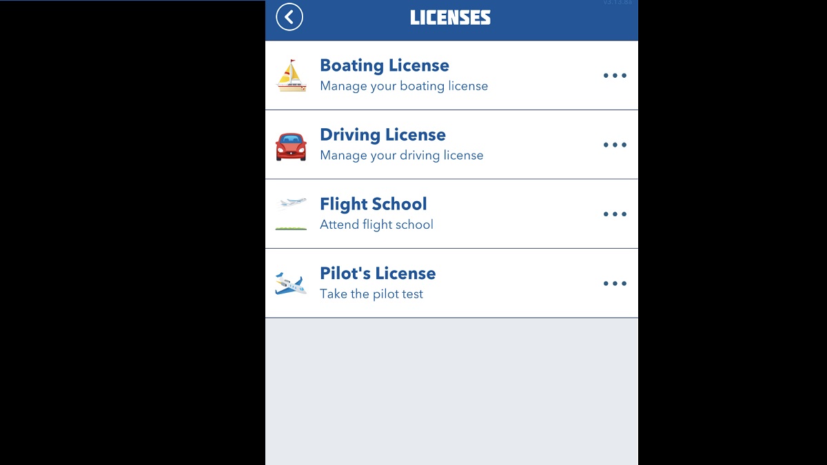 Vehicle license options in BitLife