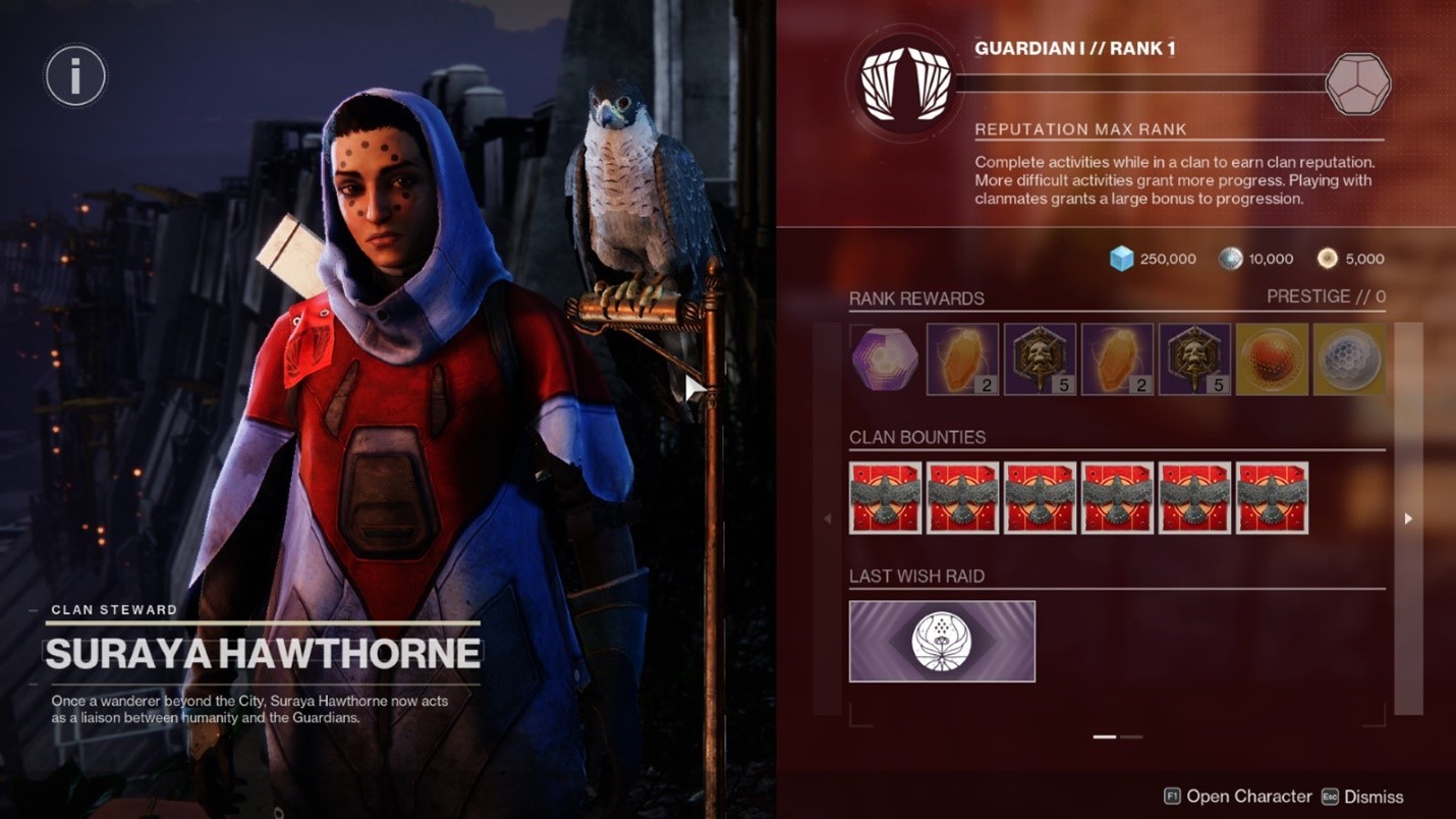 Hawthorne's new clan vendor screen in Destiny 2