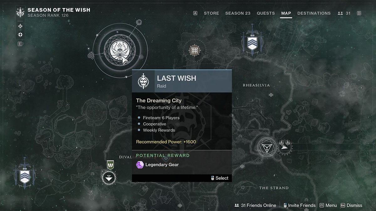 The Last Wish Raid Director node in Destiny 2