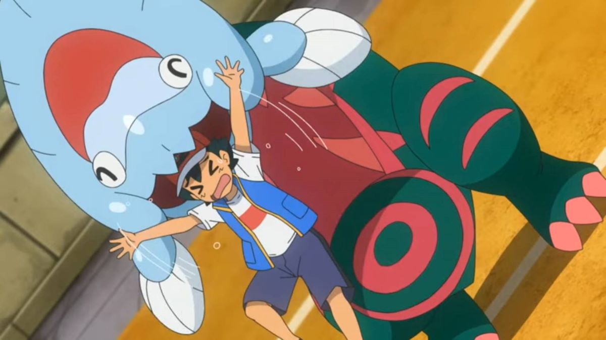 Dracovish playfully bites Ash in Pokemon anime