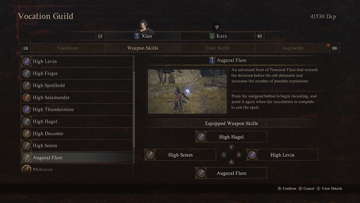 The Augural Flare spell screen in Dragon's Dogma 2