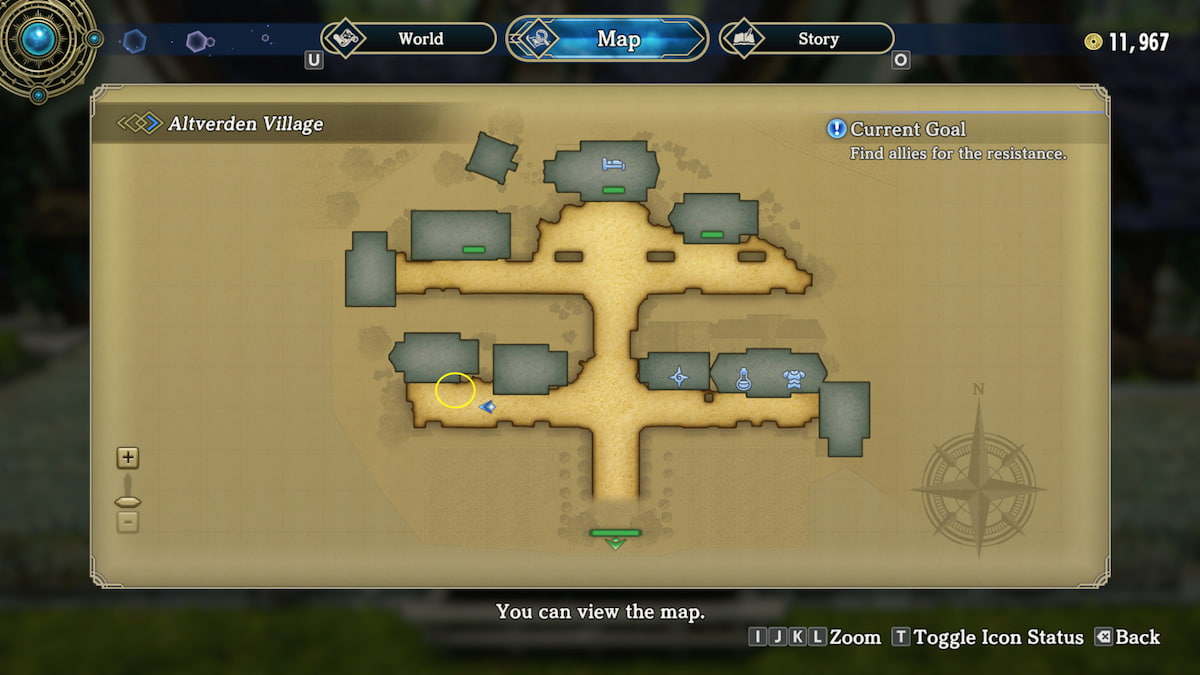 Altverdan Village map with Kuroto location circled