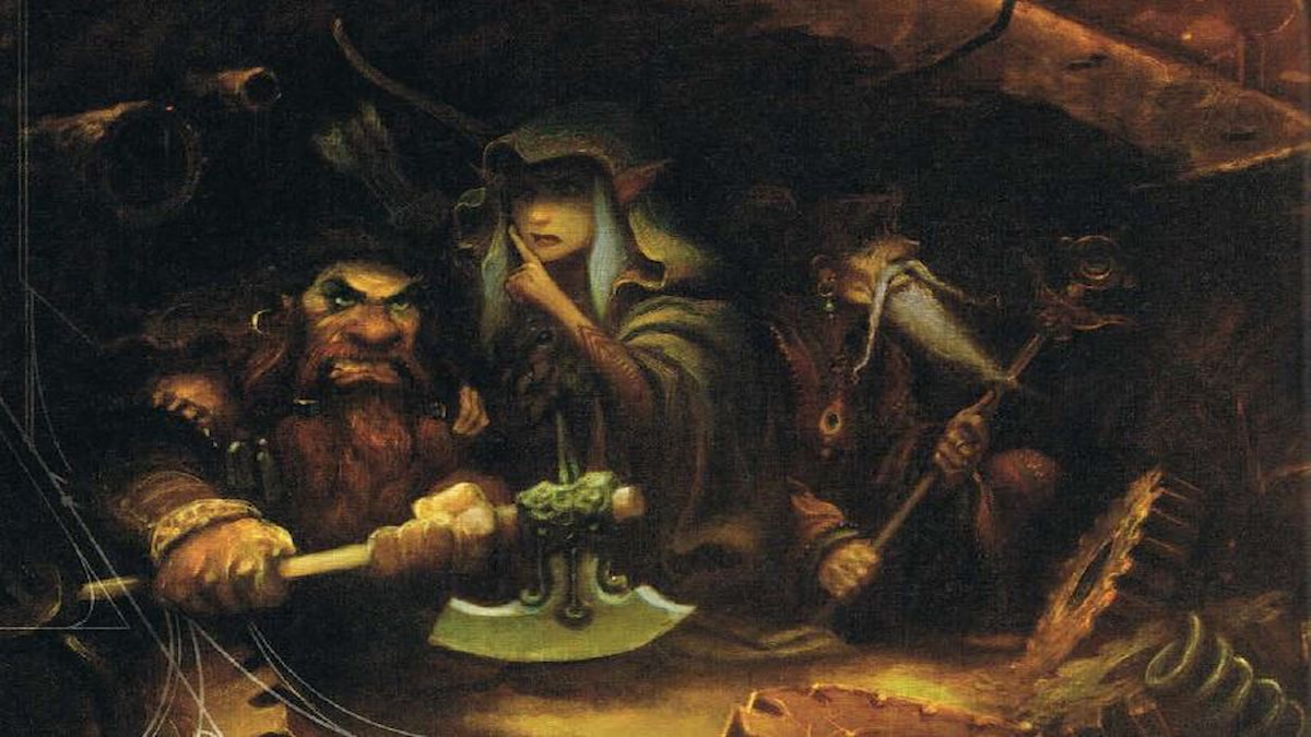 dungeons and dragons adventuring party hiding in a cave