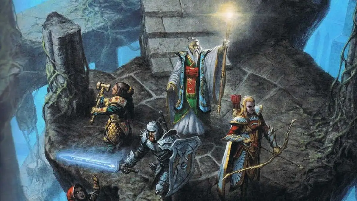 dungeons and dragons adventuring party in an underground dungeon complex