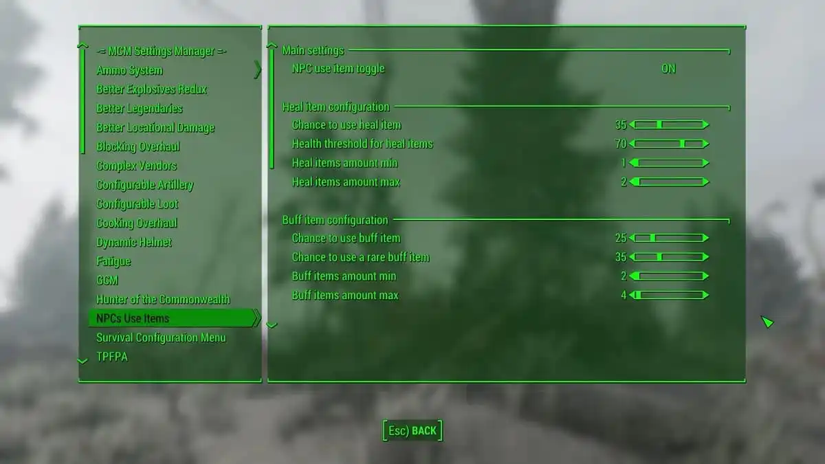 NPC item menu