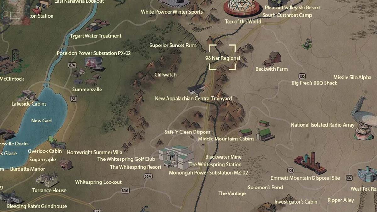 98 NAR regional map location in Fallout 76