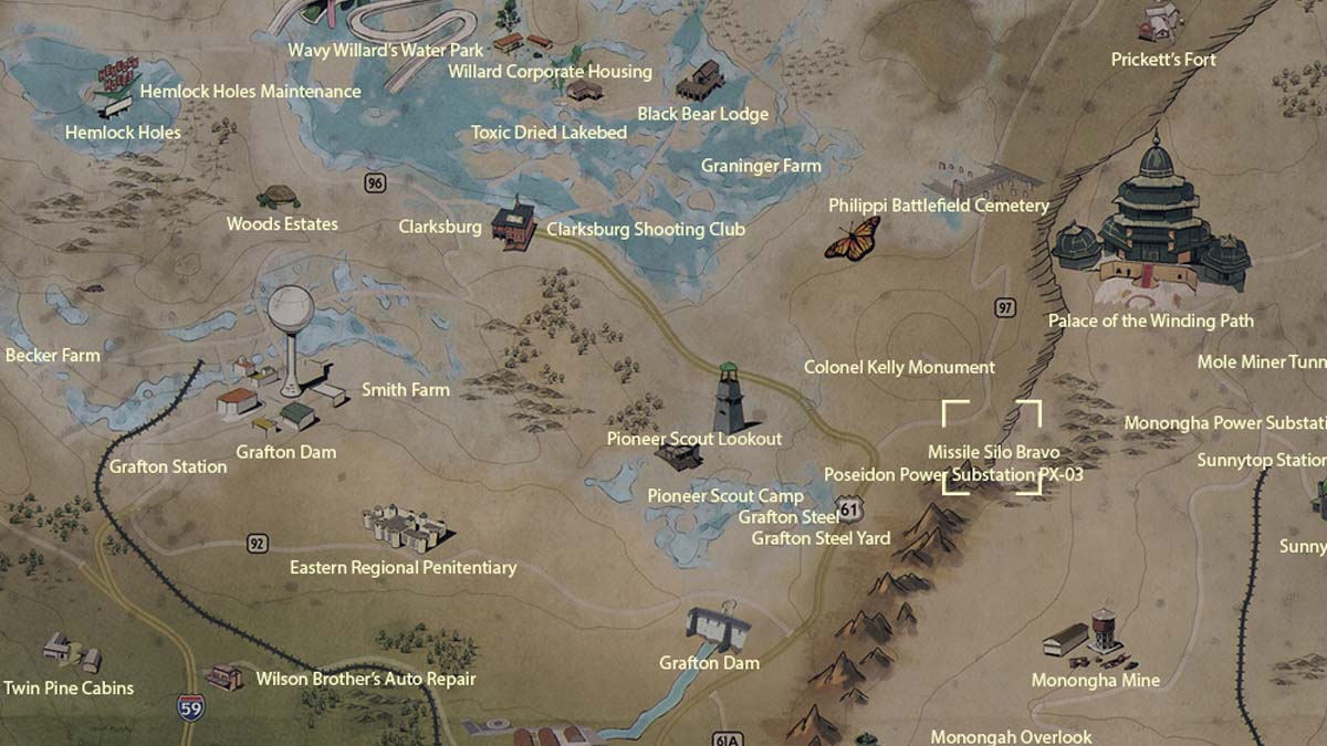 Site Bravo map location in Fallout 76
