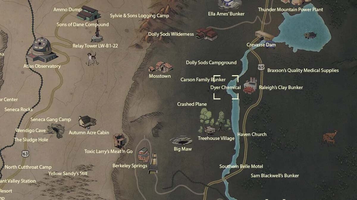 Dyer Chemical map location in Fallout 76