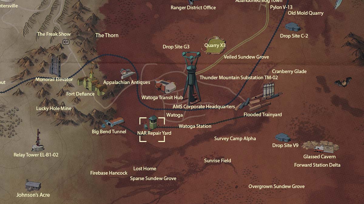 NAR Repair Yard map location in Fallout 76