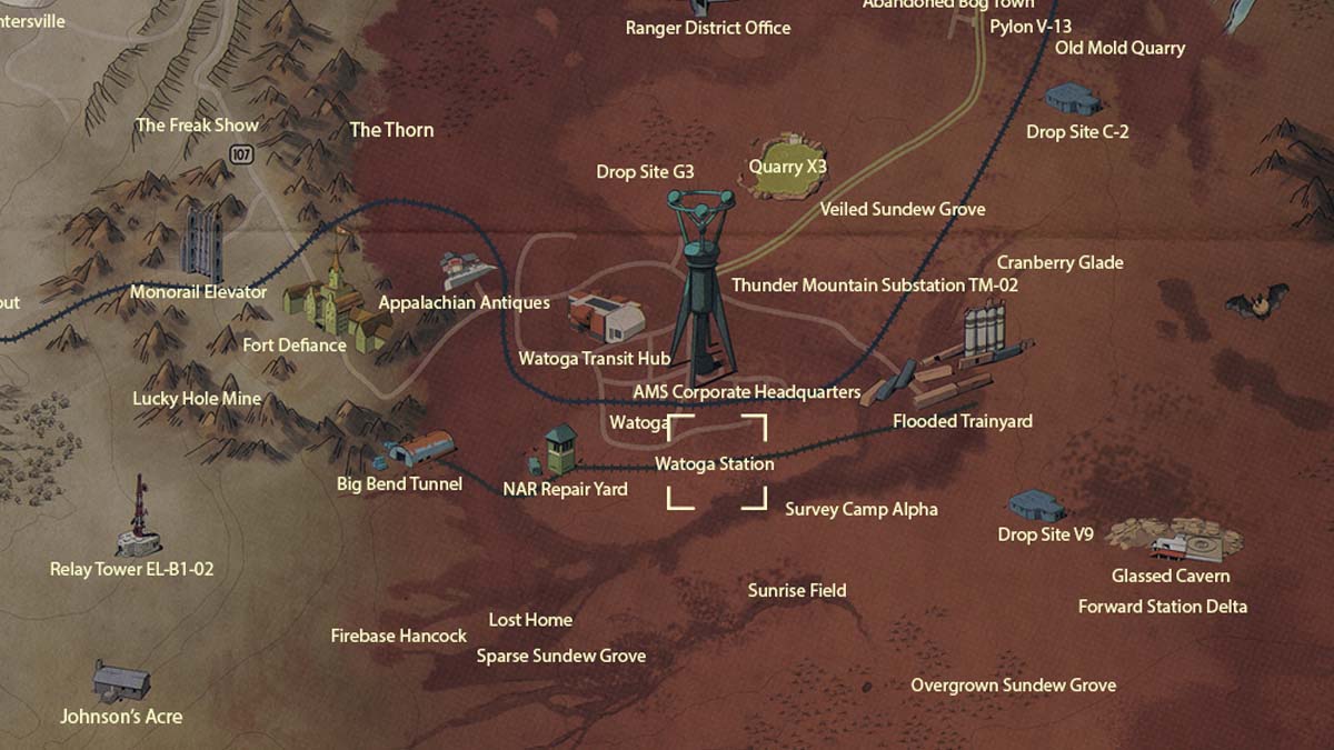 Watoga Station map location in Fallout 76