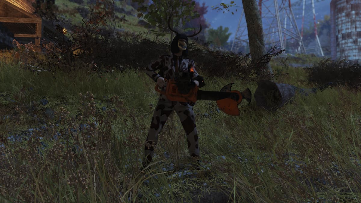Character standing with the Auto Axe equipped.