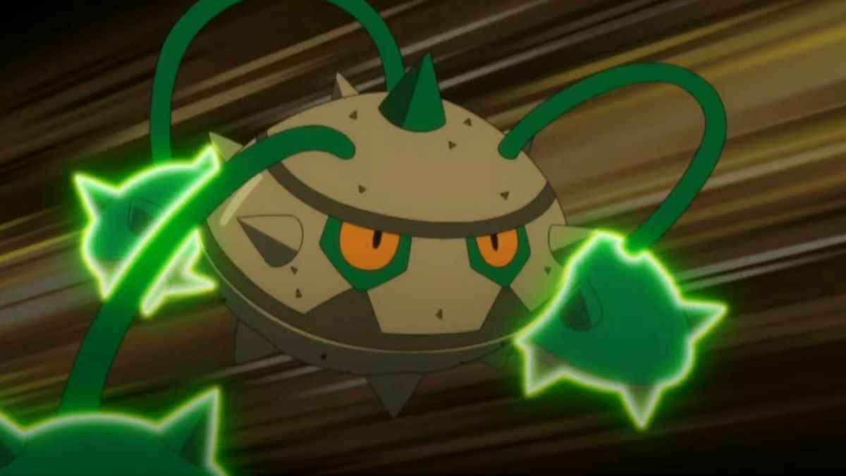 Close-up shot of Ferrothorn in Pokemon anime