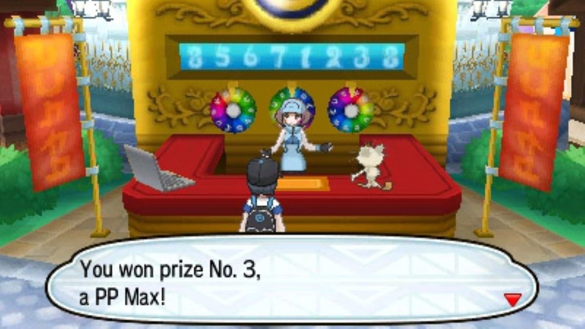 Player plays the lottery in Festival Plaza in Pokemon Sun & Moon