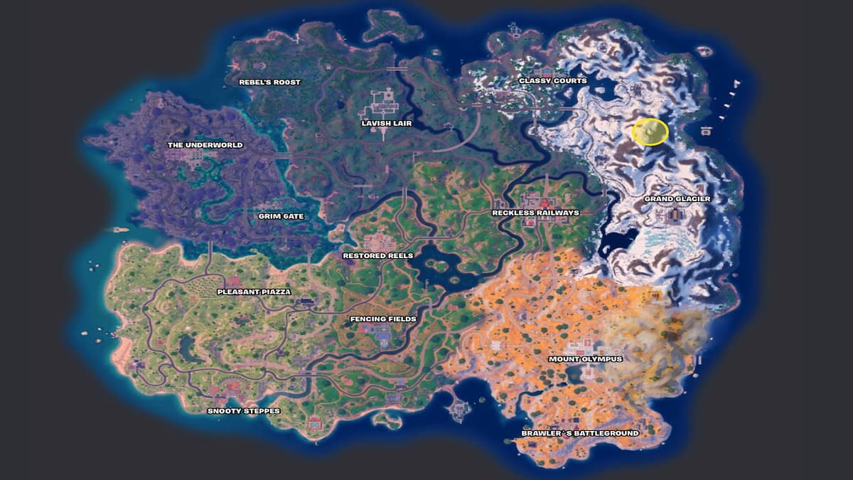 Fortnite Chapter 5 Season 2 Map with Aang Shrine location circled